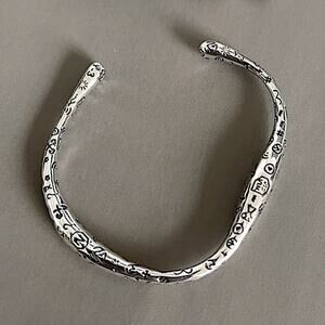 Irregular Graffiti Sterling Silver Bangle Cuff Bracelet